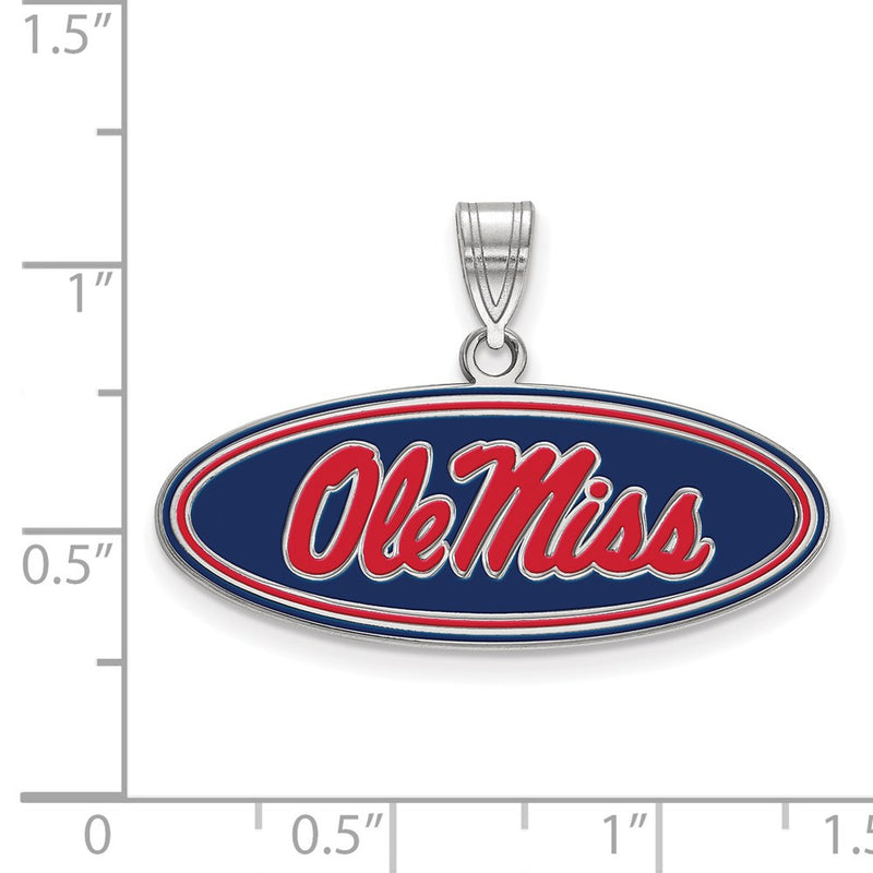 Sterling Silver Rhodium Plated Logoart University Of Mississippi Ole Miss Medium Oval Enameled Pendant