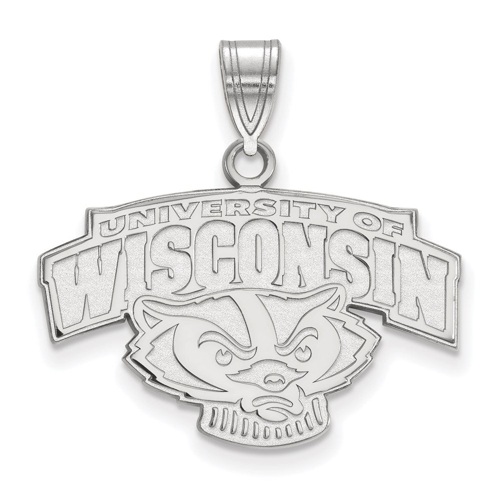 Sterling Silver Rhodium Plated Logoart University Of Wisconsin Medium Pendant