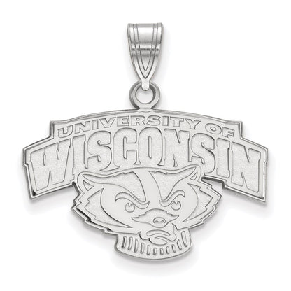 Sterling Silver Rhodium Plated Logoart University Of Wisconsin Medium Pendant
