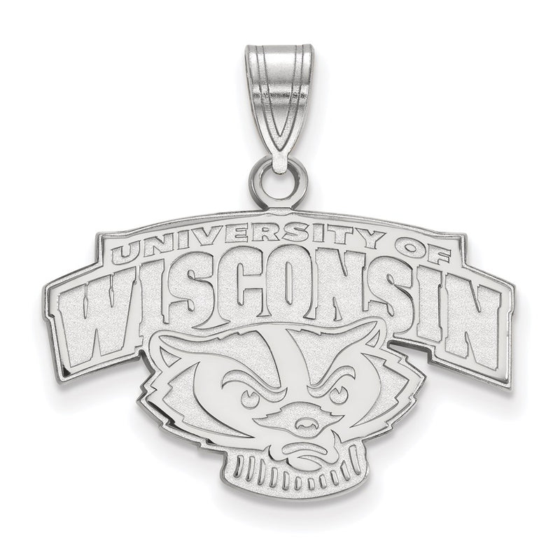Sterling Silver Rhodium Plated Logoart University Of Wisconsin Medium Pendant