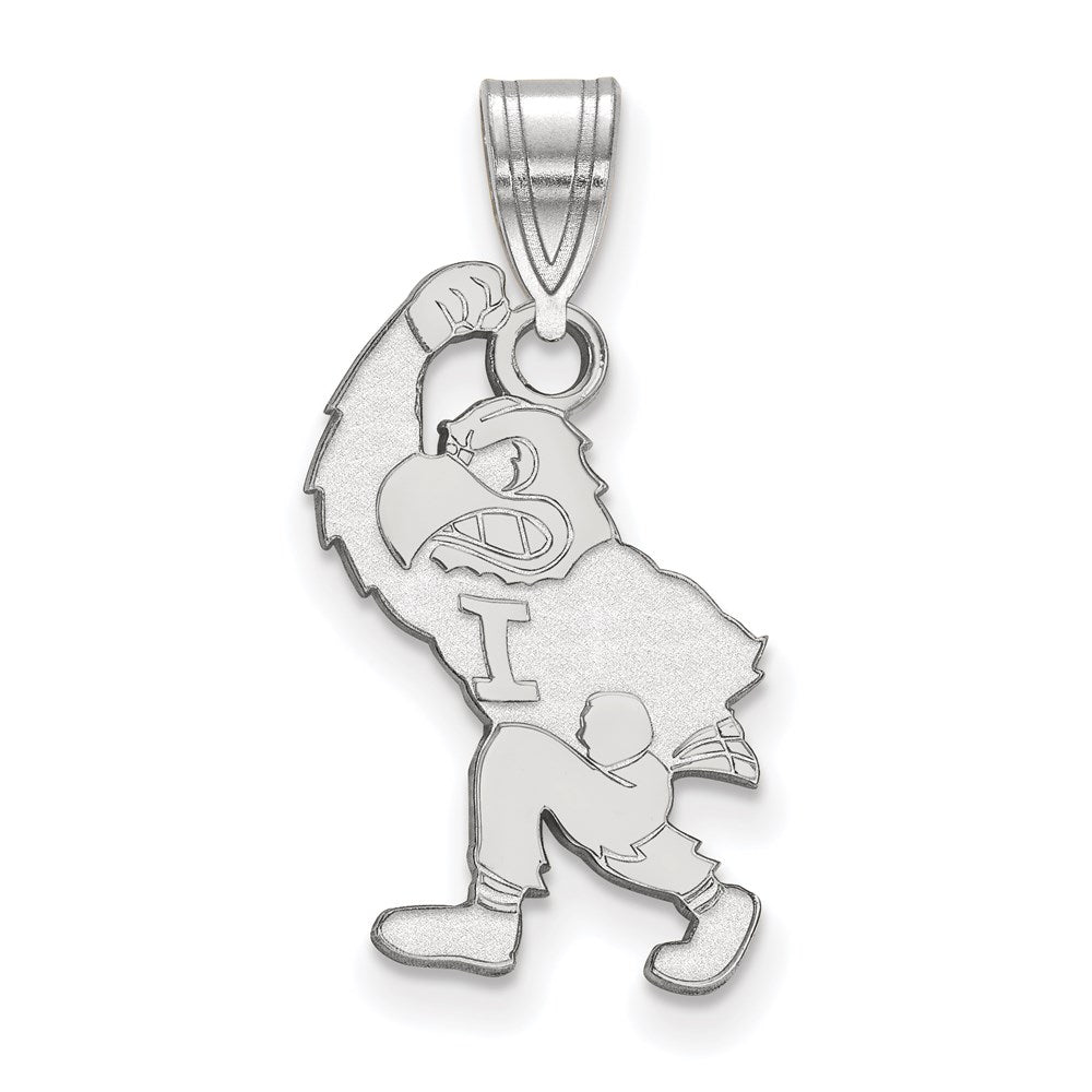 Sterling Silver Rhodium Plated Logoart University Of Iowa Hawk Mascot Large Pendant