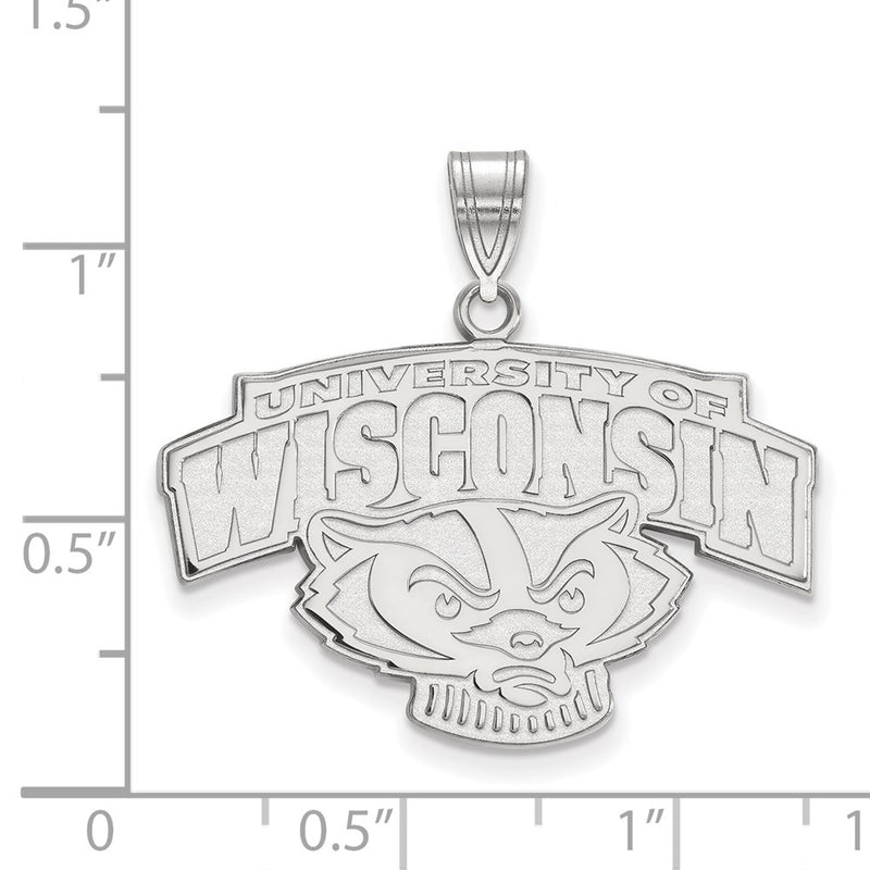 Sterling Silver Rhodium Plated Logoart University Of Wisconsin Large Pendant