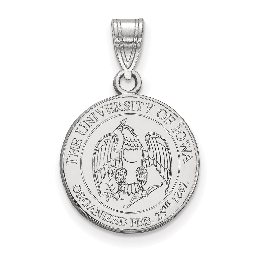 Sterling Silver Rhodium Plated Logoart University Of Iowa Medium Crest Pendant