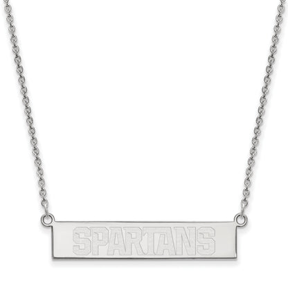 Sterling Silver Rhodium Plated Logoart Michigan State University Spartans Small Bar 18 Inch Necklace