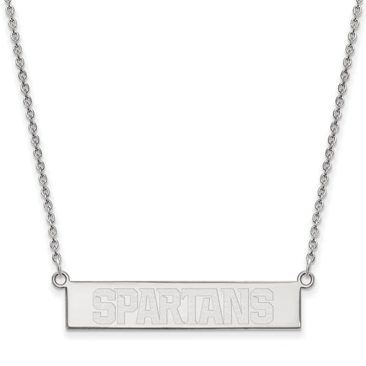 Sterling Silver Rhodium Plated Logoart Michigan State University Spartans Small Bar 18 Inch Necklace