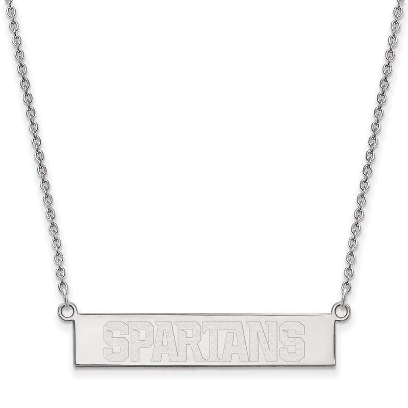 Sterling Silver Rhodium Plated Logoart Michigan State University Spartans Small Bar 18 Inch Necklace
