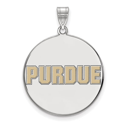 Sterling Silver Rhodium Plated Logoart Purdue University Block Type Extra Large Enameled Disc Pendant