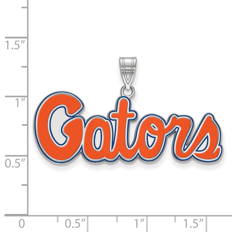 Sterling Silver Rhodium Plated Logoart University Of Florida Gators Script Medium Enameled Pendant