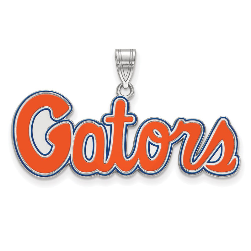 Sterling Silver Rhodium Plated Logoart University Of Florida Gators Script Medium Enameled Pendant