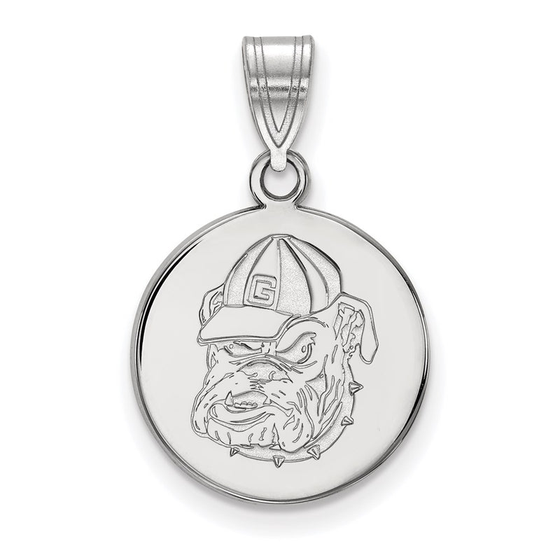 Sterling Silver Rhodium Plated Logoart University Of Georgia Bulldog Medium Disc Pendant