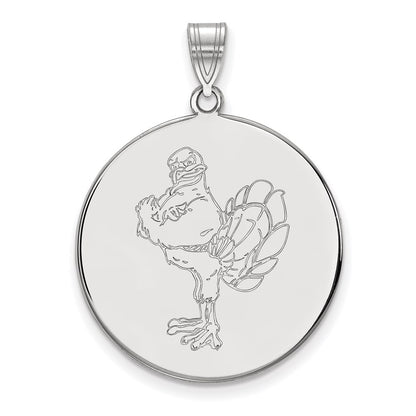 Sterling Silver Rhodium Plated Logoart Virginia Tech Hokiebird Extra Large Disc Pendant