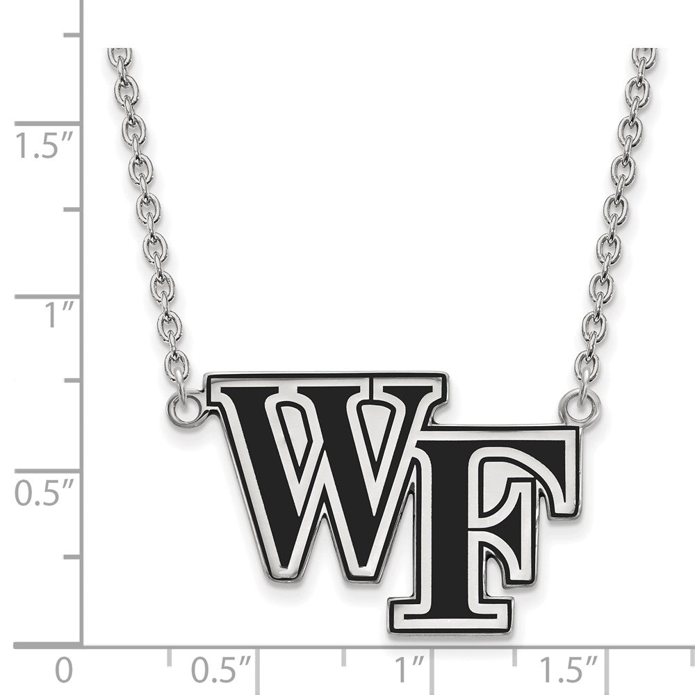 Sterling Silver Rhodium Plated Logoart Wake Forest University W F Large Enameled Pendant 18 Inch Necklace