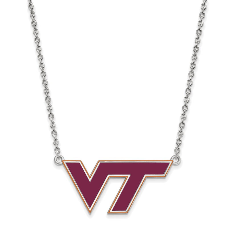 Sterling Silver Rhodium Plated Logoart Virginia Tech V T Large Enameled Pendant 18 Inch Necklace