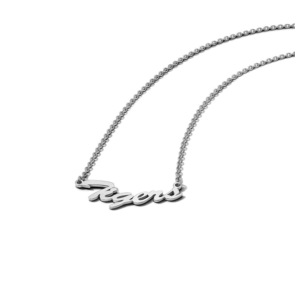 Sterling Silver Rhodium Plated Logoart Louisiana State University Tigers Script Medium Pendant 18 Inch Necklace