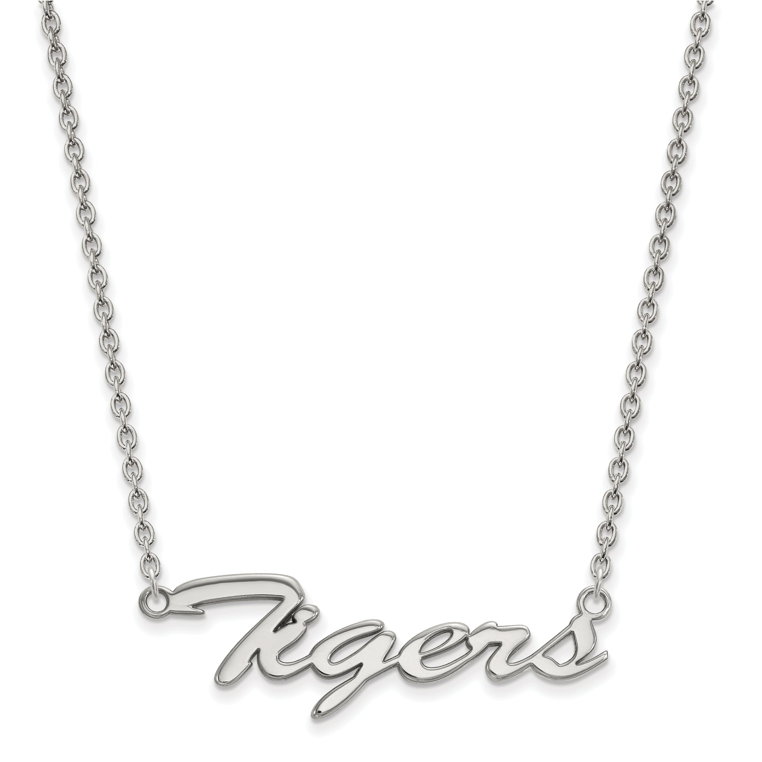 Sterling Silver Rhodium Plated Logoart Louisiana State University Tigers Script Medium Pendant 18 Inch Necklace