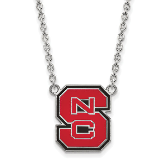 Sterling Silver Rhodium Plated Logoart North Carolina State University N C S Large Enameled Pendant 18 Inch Necklace