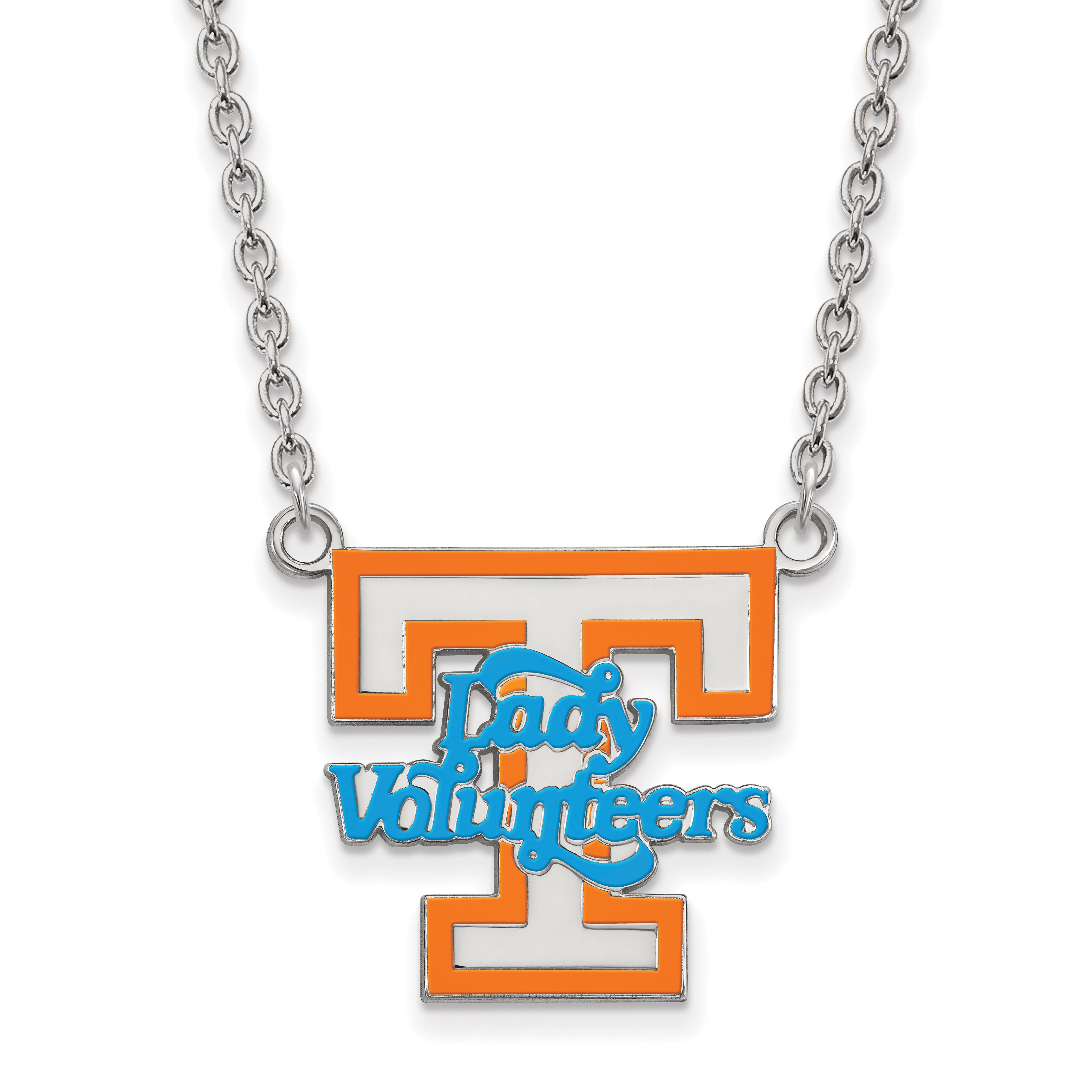 Sterling Silver Rhodium Plated Logoart University Of Tennessee Lady Volunteers Large Enameled Pendant 18 Inch Necklace