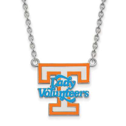 Sterling Silver Rhodium Plated Logoart University Of Tennessee Lady Volunteers Large Enameled Pendant 18 Inch Necklace