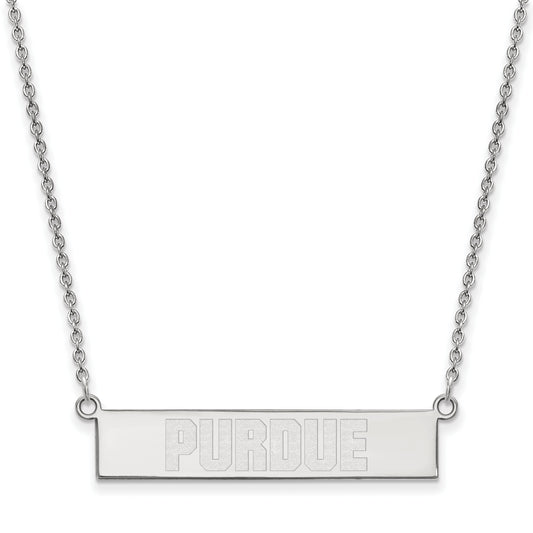 Sterling Silver Rhodium Plated Logoart Purdue University Small Bar 18 Inch Necklace