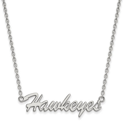 Sterling Silver Rhodium Plated Logoart University Of Iowa Hawkeyes Script Medium Pendant 18 Inch Necklace