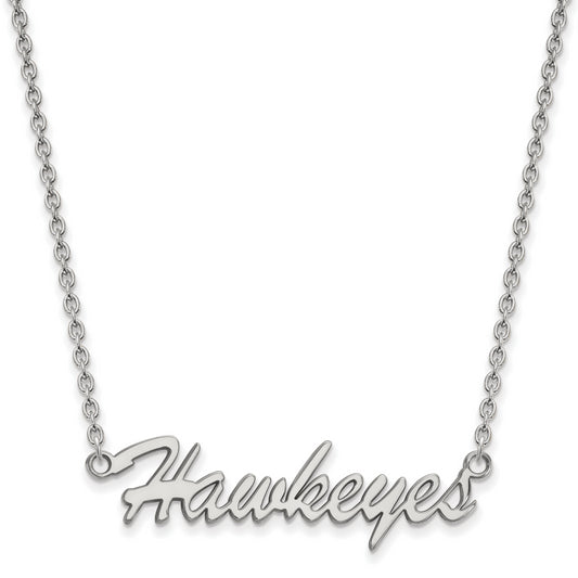 Sterling Silver Rhodium Plated Logoart University Of Iowa Hawkeyes Script Medium Pendant 18 Inch Necklace
