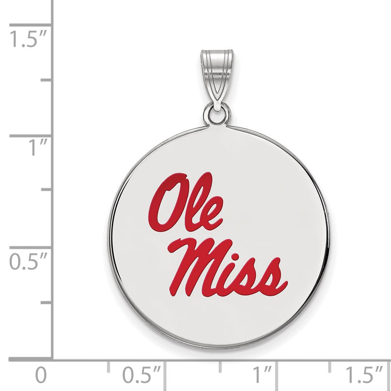 Sterling Silver Rhodium Plated Logoart University Of Mississippi Ole Miss Extra Large Enameled Disc Pendant