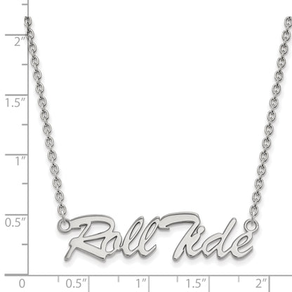 Sterling Silver Rhodium Plated Logoart University Of Alabama Roll Tide Script Large Pendant 18 Inch Necklace