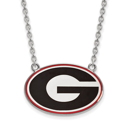 Sterling Silver Rhodium Plated Logoart U Of Georgia Letter G Large Enameled Pendant 18 Inch Necklace