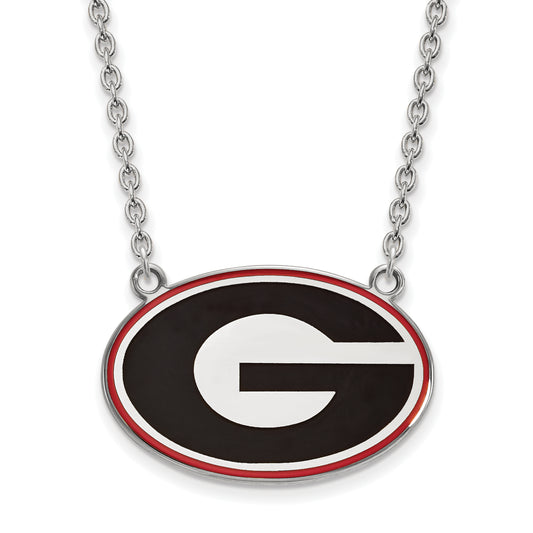 Sterling Silver Rhodium Plated Logoart U Of Georgia Letter G Large Enameled Pendant 18 Inch Necklace