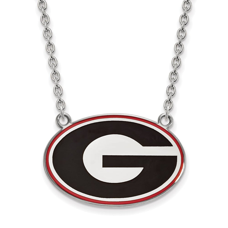 Sterling Silver Rhodium Plated Logoart U Of Georgia Letter G Large Enameled Pendant 18 Inch Necklace