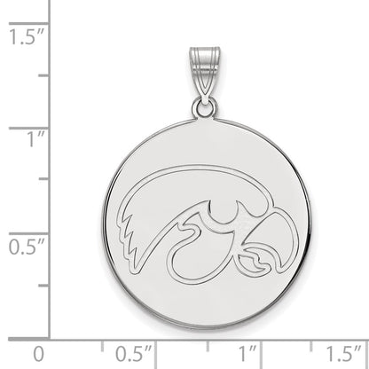 Sterling Silver Rhodium Plated Logoart University Of Iowa Hawk Extra Large Round Disc Pendant