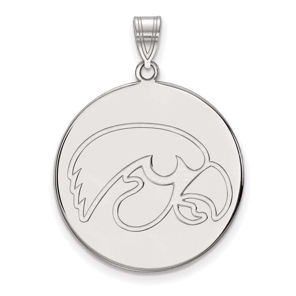 Sterling Silver Rhodium Plated Logoart University Of Iowa Hawk Extra Large Round Disc Pendant