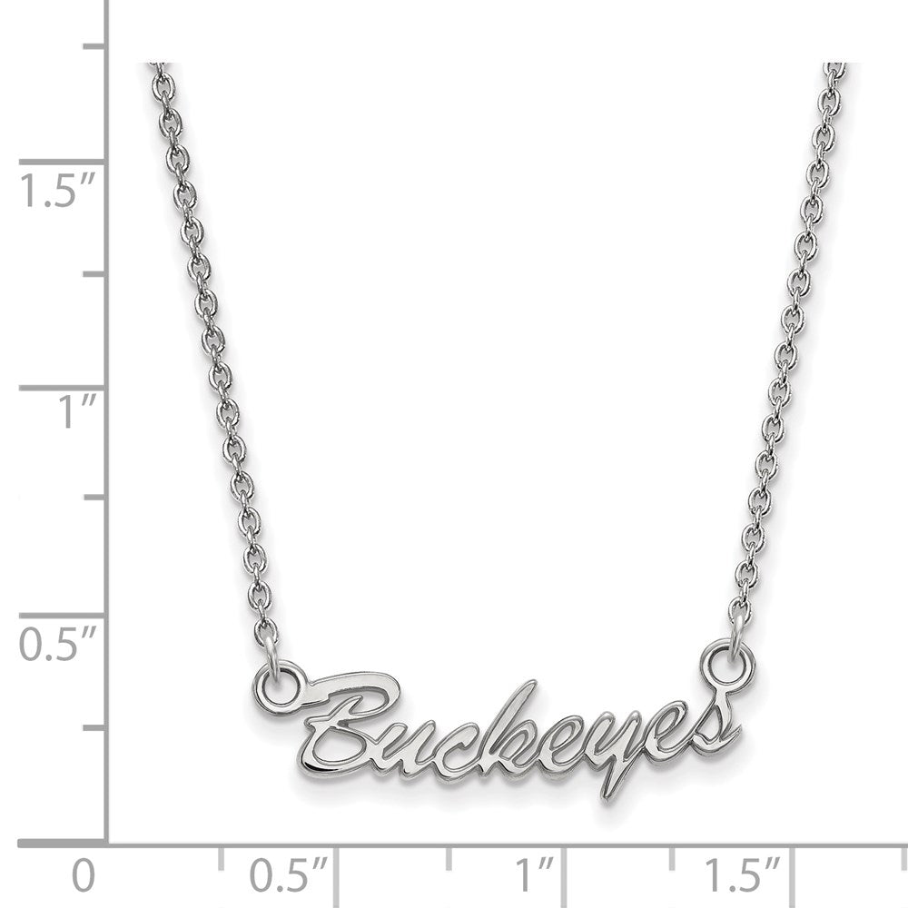 Sterling Silver Rhodium Plated Logoart The Ohio State University Small Buckeyes Script 18 Inch Necklace