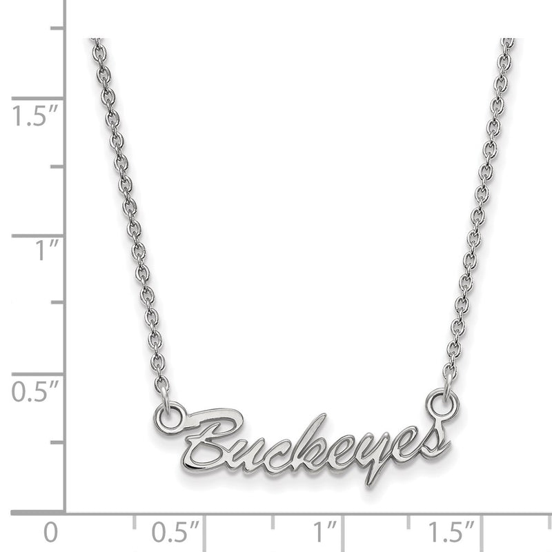 Sterling Silver Rhodium Plated Logoart The Ohio State University Small Buckeyes Script 18 Inch Necklace