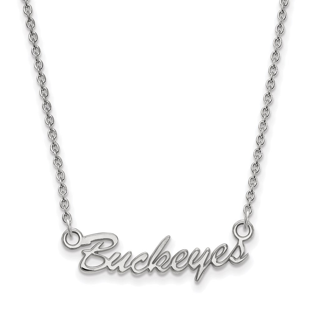 Sterling Silver Rhodium Plated Logoart The Ohio State University Small Buckeyes Script 18 Inch Necklace
