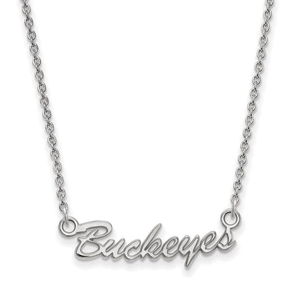 Sterling Silver Rhodium Plated Logoart The Ohio State University Small Buckeyes Script 18 Inch Necklace