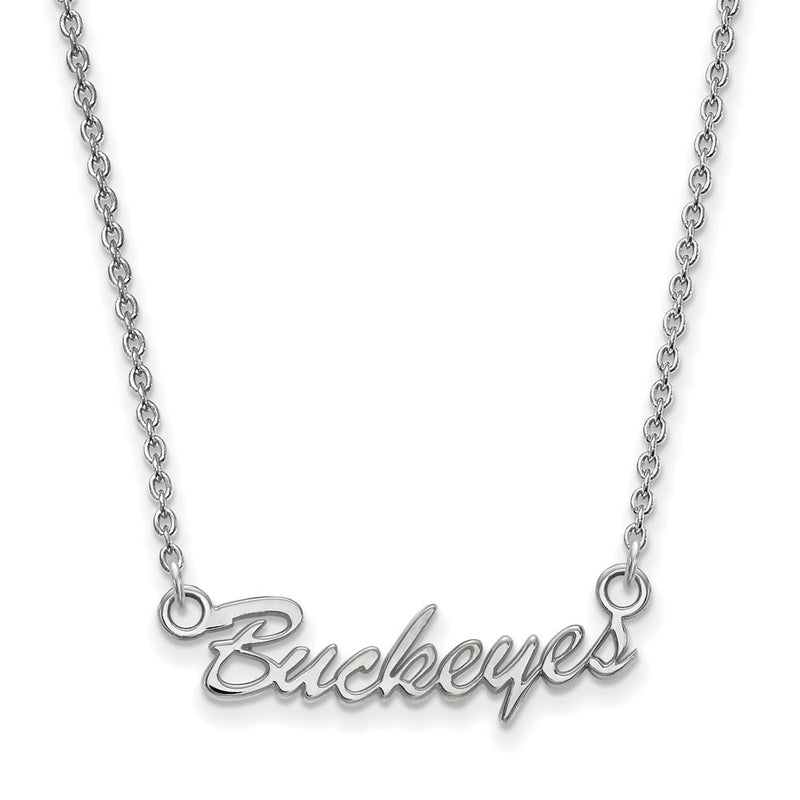Sterling Silver Rhodium Plated Logoart The Ohio State University Small Buckeyes Script 18 Inch Necklace