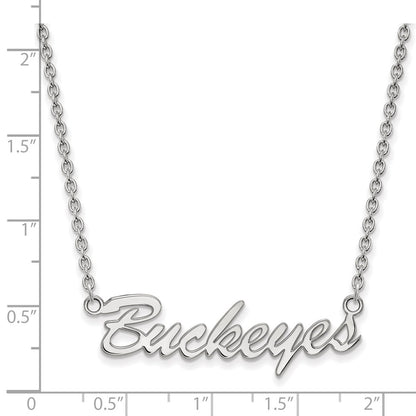 Sterling Silver Rhodium Plated Logoart The Ohio State University Medium Buckeyes Script 18 Inch Necklace