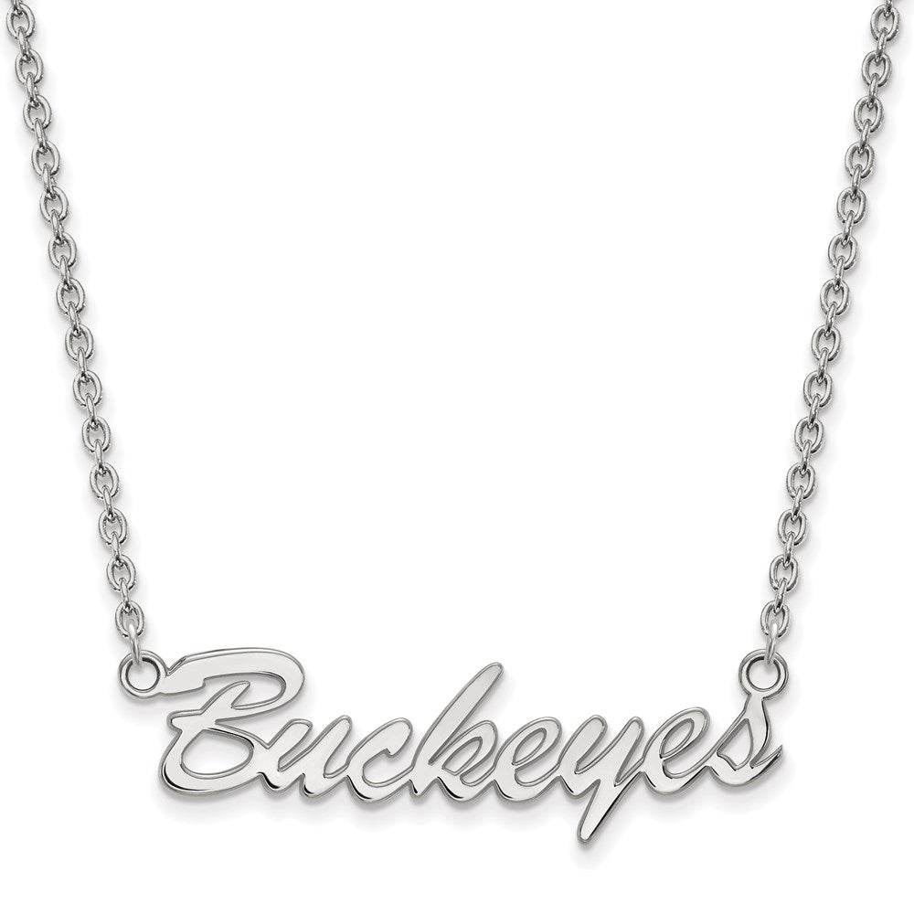 Sterling Silver Rhodium Plated Logoart The Ohio State University Medium Buckeyes Script 18 Inch Necklace