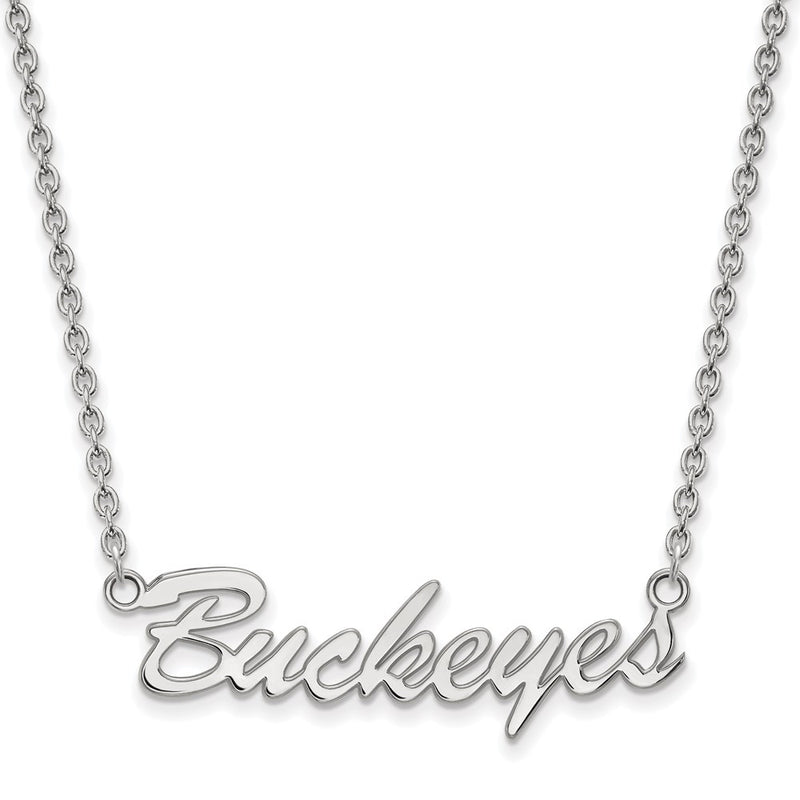 Sterling Silver Rhodium Plated Logoart The Ohio State University Medium Buckeyes Script 18 Inch Necklace