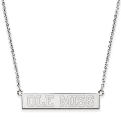 Sterling Silver Rhodium Plated Logoart University Of Mississippi Ole Miss Small Bar 18 Inch Necklace