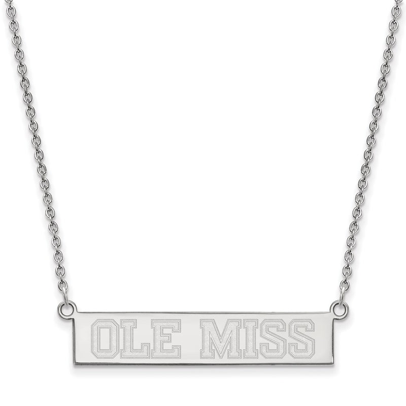 Sterling Silver Rhodium Plated Logoart University Of Mississippi Ole Miss Small Bar 18 Inch Necklace