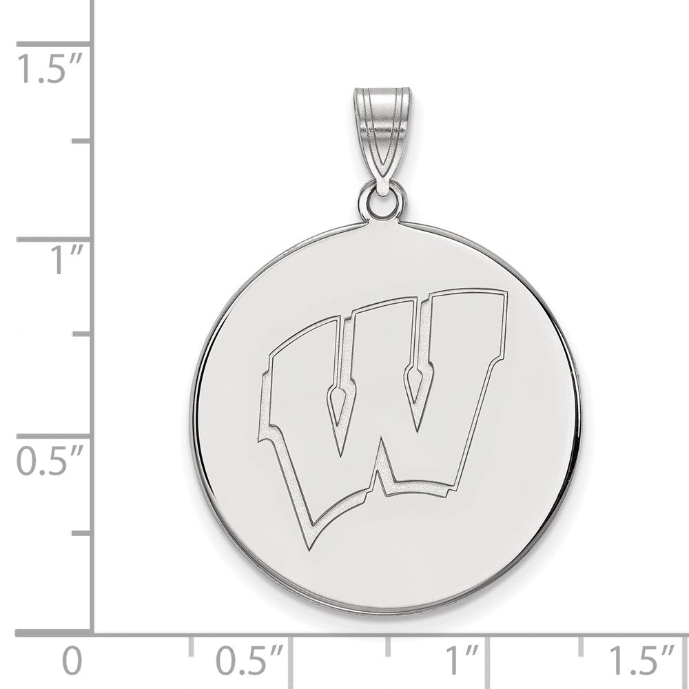 14K White Gold Logoart University Of Wisconsin Letter W Extra Large Disc Pendant