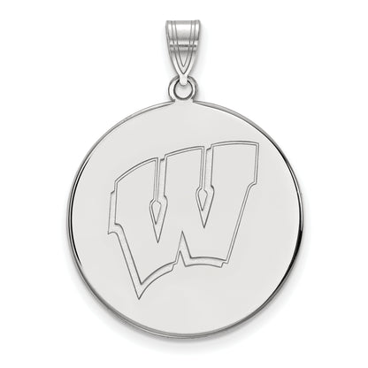 10K White Gold Logoart University Of Wisconsin Letter W Extra Large Disc Pendant