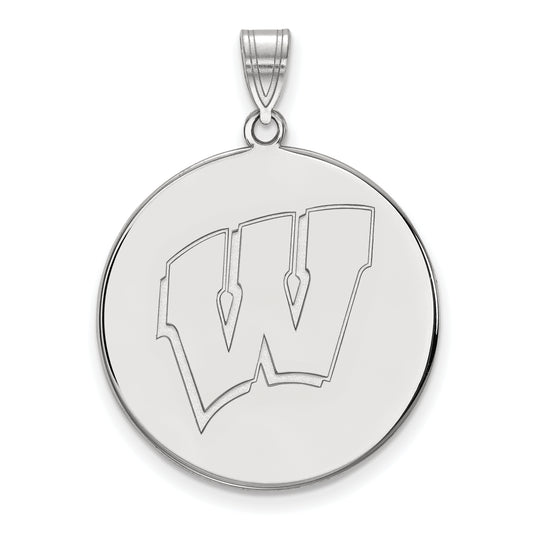 10K White Gold Logoart University Of Wisconsin Letter W Extra Large Disc Pendant