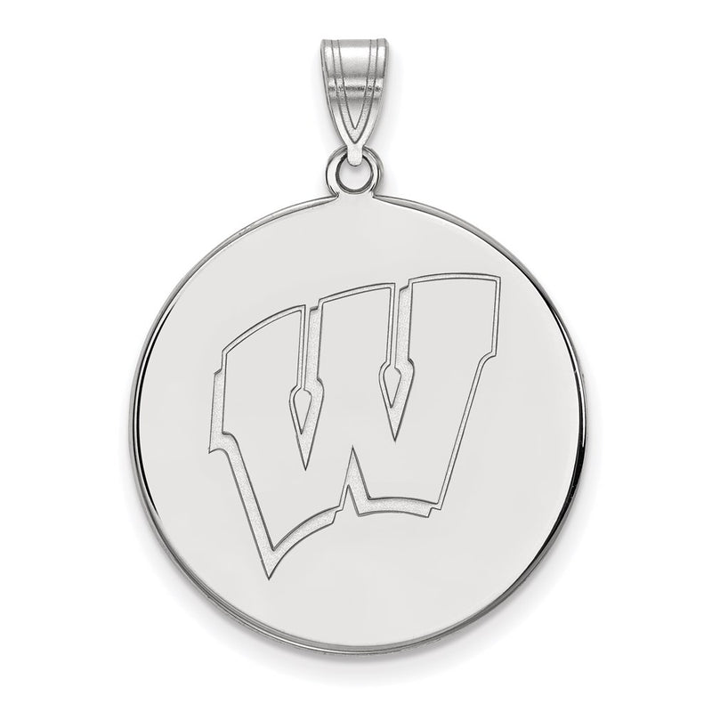 10K White Gold Logoart University Of Wisconsin Letter W Extra Large Disc Pendant