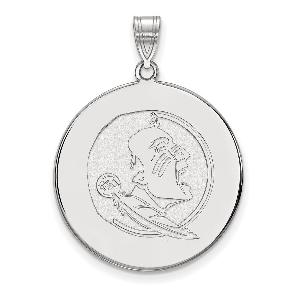 Sterling Silver Rhodium Plated Logoart Florida State University Seminole Extra Large Disc Pendant