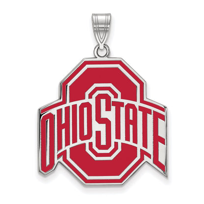 Sterling Silver Rhodium Plated Logoart The Ohio State University Extra Large Enameled Pendant