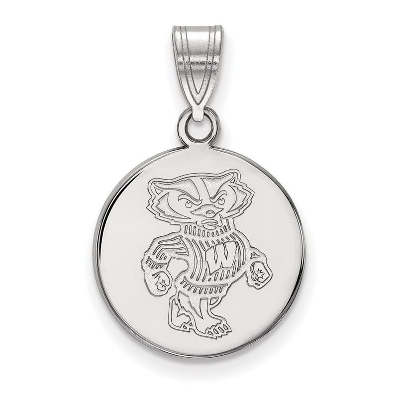 14K White Gold Logoart University Of Wisconsin Badger Medium Disc Pendant