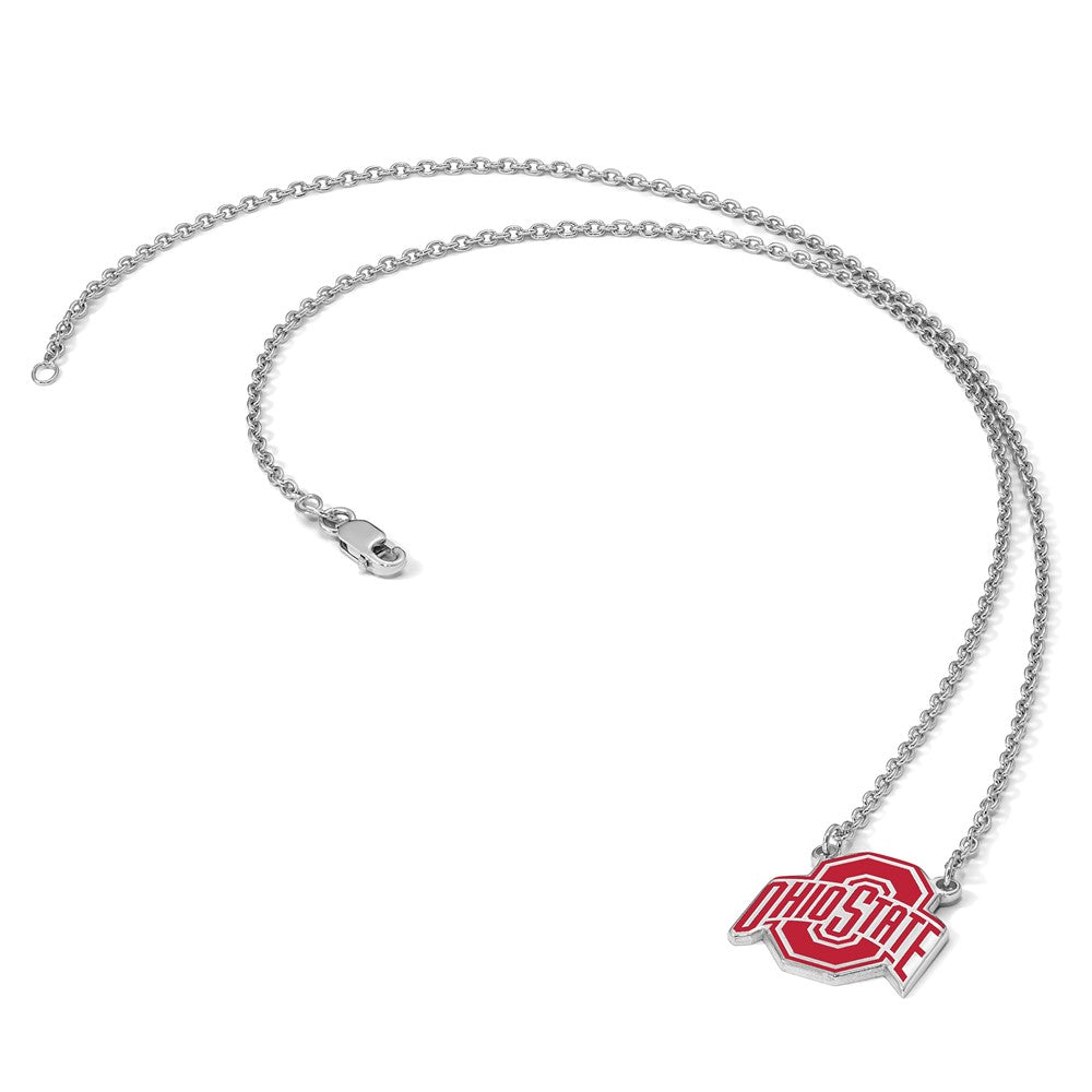 Sterling Silver Rhodium Plated Logoart The Ohio State University Large Enameled Pendant 18 Inch Necklace